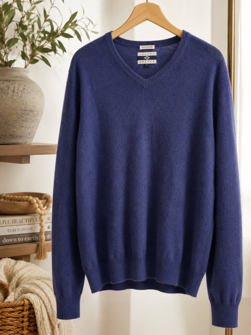 Joseph Abboud Cashmere Sweater Blue V Neck Long Sleeve Men’s Size Tag Missing